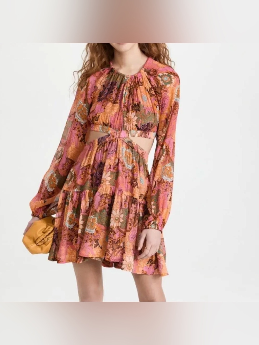 A.L.C Izzy Dress Pink/Orange Multi Long Sleeve Mini Dress